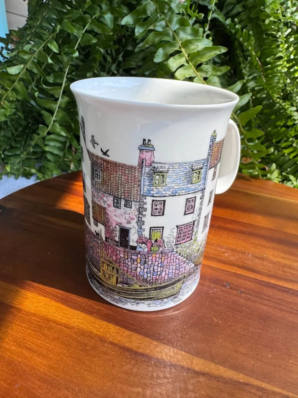 Vintage Dunoon Sue Scullard Cottages Fine Bone China Mug, British Harbor